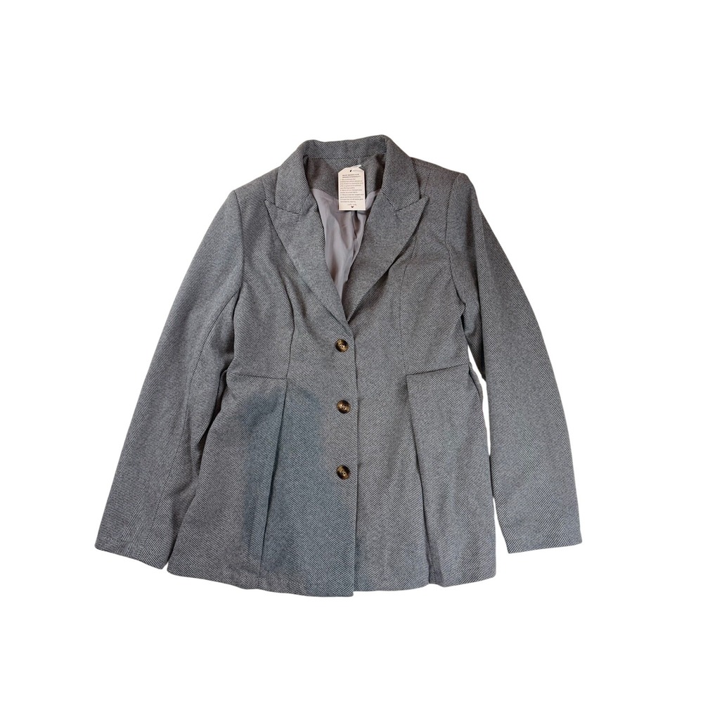 Made With Love Grey Herringbone‎ Pleated Peplum Blazer Jacket Womens Size M NEW
